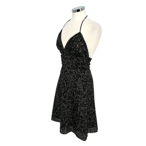 Express Womens Halter Neck Silk Black Gold Party Night Out Dress Size 6 - Picture 6 of 13